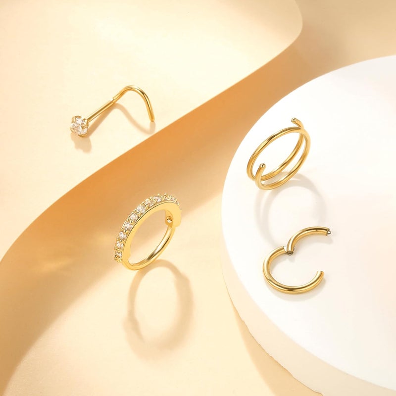 Leocuci Store Nose Piercings Studs Hoop Nose Rings for Women Gold Plated - Image 2